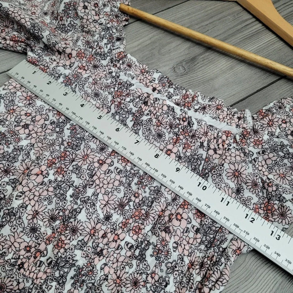 BP. Women's Mini Dress XS Floral Boho Babydoll Cotton Short Sleeve Square Neck - Picture 6 of 7